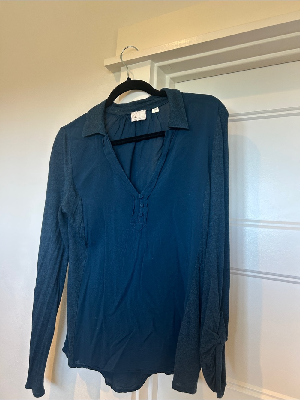 Anthropologie Teal Button-Front Long-Sleeve Women's Top